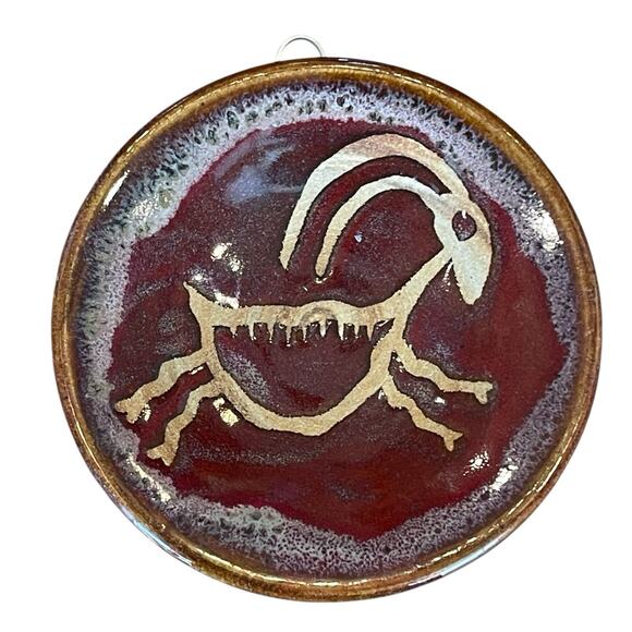 Spirit Animal Deer 4” Plate by Moki Studio Art Pottery Of Moab Utah Ready 2 Hang - Picture 1 of 6